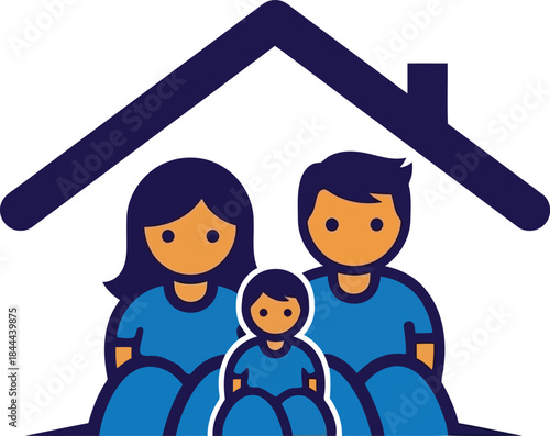 family sitting under a house roof