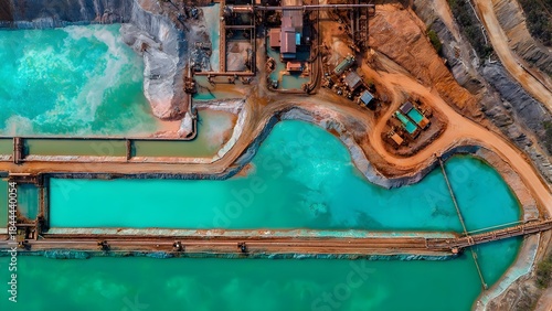 Aerial View of an Industrial Mining Quarry with Tailing Ponds