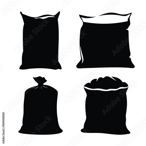 Sack and bag silhouette set vector illustration for concepts