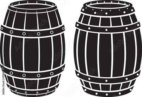 Two wooden barrels in silhouette style