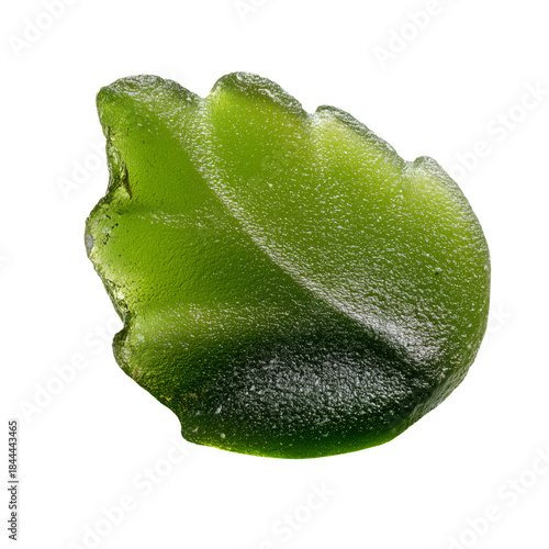 Green Glass Piece Shaped Like a Leaf Found on the Beach During Daytime
