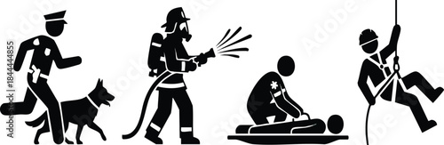Emergency Services, Police, Firefighter, and Rescue Icons