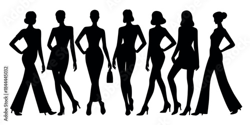 Fashion female model silhouettes, women poses collection set