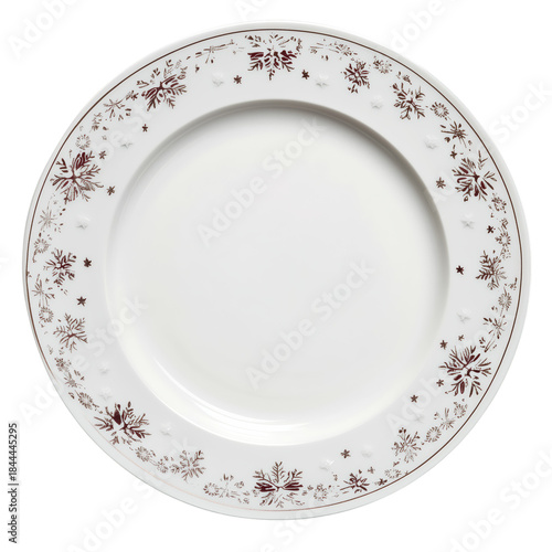 Simple Design of a Round Plate With Red and Black Flower Patterns on the Edge