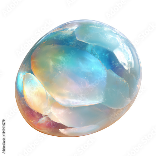 Colorful Gemstone With Shiny Surface and Smooth Shape on White Background