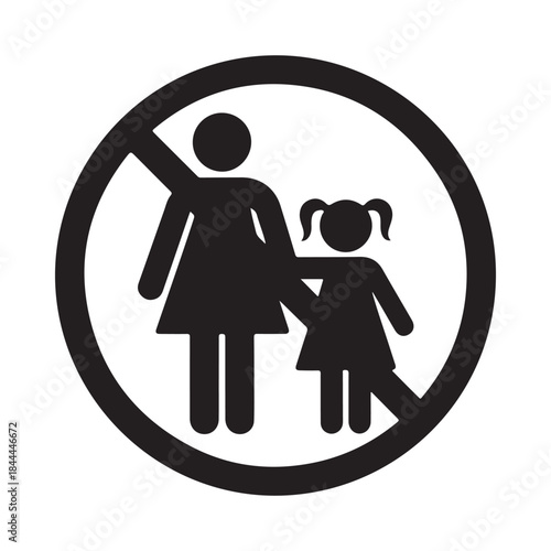 Prohibition sign depicting a woman and child indicating restricted access or entry