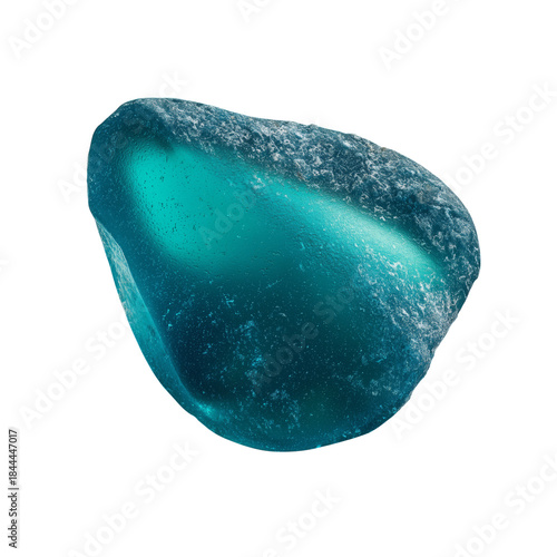 Unique Teal Stone on a Plain Background With Visible Texture and Shine in Nat...