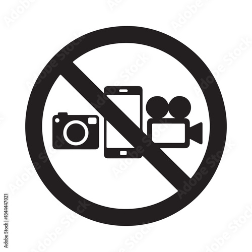 No photography or video recording allowed a prohibition symbol with devices