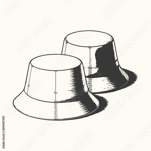 Two Hand- Drawn Bucket Hats in Black and White headwear fashion