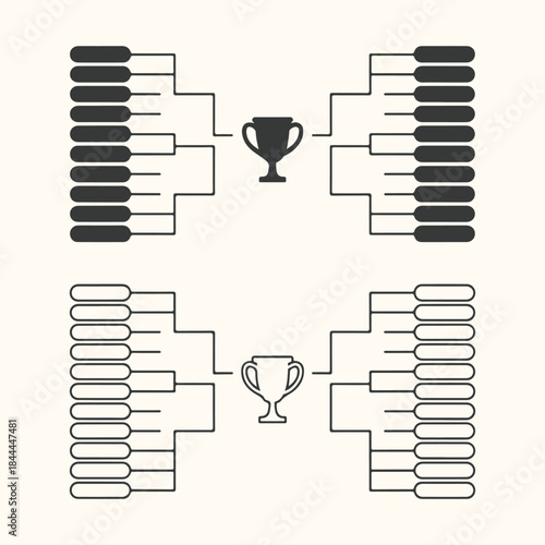 Two Tournament Bracket Diagrams With Trophy Icons tournament, bracket, competition