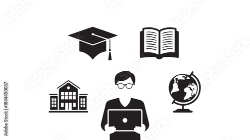 Abstract geometric shapes with educational theme in vibrant colors