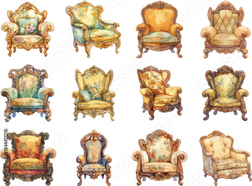 A vintage armchair watercolor clipart