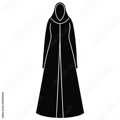 Elegant muslim women in black abayas and hijabs fashionably posed for artistic representation Flat design vector illustration white background.