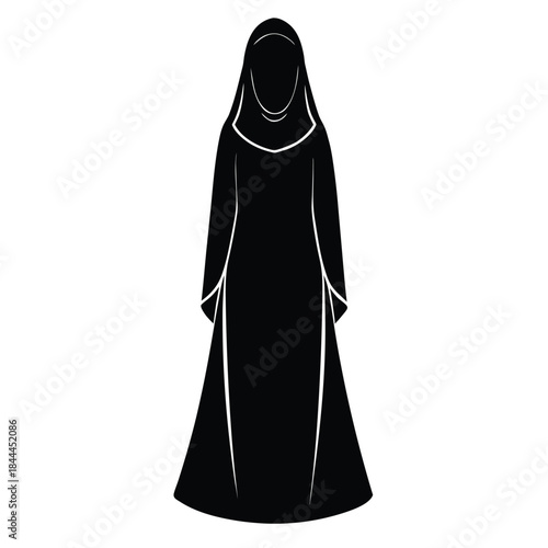 Elegant muslim women in black abayas and hijabs fashionably posed for artistic representation Flat design vector illustration white background.