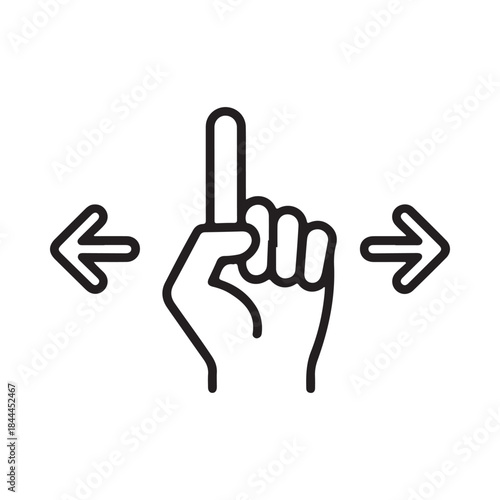Hand gesture with pointing finger and opposing arrows in line art style