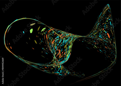 Multicolored paint splashes, dust particles, and debris are carried by the wind. 