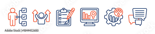 Performance review banner web icon vector illustration concept for employee job performance evaluation with assessment, potential, criteria, measure, productivity and counseling icons
