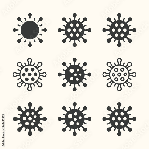 Nine Stylized Virus Icons With Dots And Spikes symbol microbe