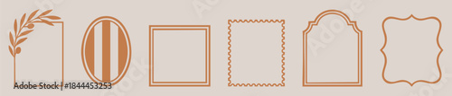 Set of six vintage and modern decorative frames, labels, and borders. Design elements for invitations, packaging, certificates, or branding.