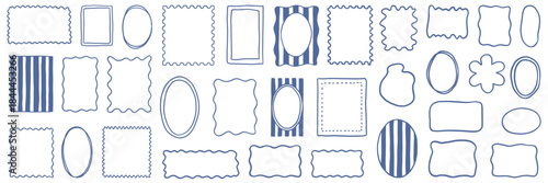 Hand drawn decorative frame collection in minimal line art style. Set of vintage borders and labels for design, branding, packaging, invitations and social media templates.