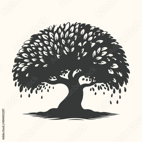Rounded Tree Silhouette With Falling Leaves tree, rounded tree, silhouette, leaves