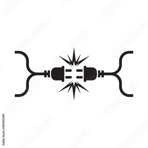 Electrical plug disconnecting with sparks representing power failure or disconnection