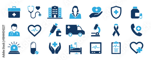 Medical healthcare icon set concept for health care medicine insurance clinic hospital doctor nurse vector illustration