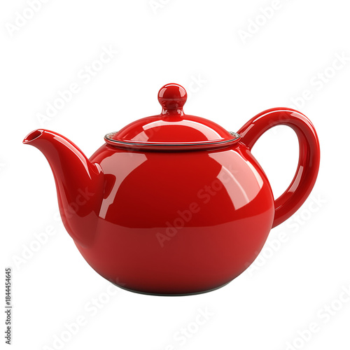 Teapot Made of Ceramic With a Bright Red Finish on a White Surface