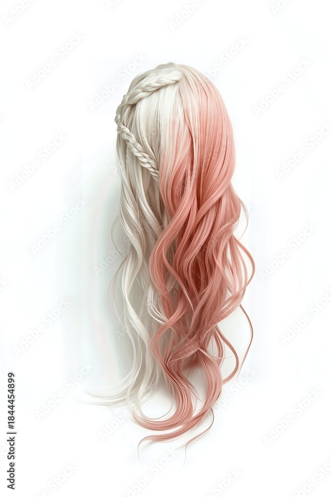 Naklejka premium Long wavy hair with pink gradient isolated on white background.