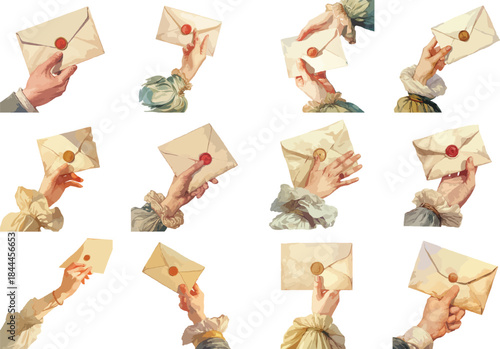 Watercolor Hands Holding Vintage Envelope with Wax Seal Clipart