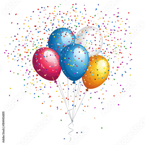 Colorful Balloons With Confetti Celebrating a Special Occasion at a Party