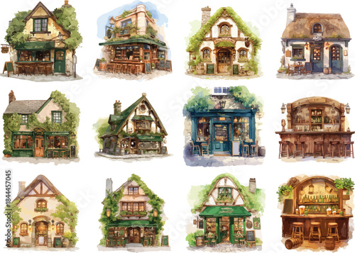 vintage rustic irish pub watercolor clipart