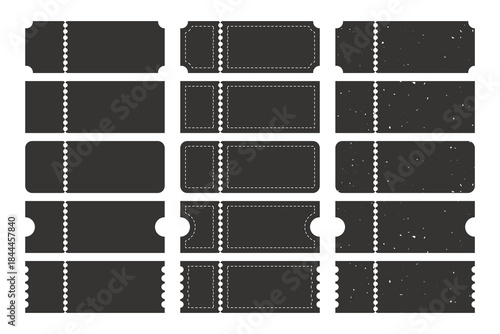 Ticket template for cinema, circus, theater, festival, casino, club. Simple registration forms, lotteries, minimalistic coupons for sale.