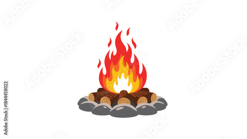Campfire and flames in a stone fire pit vector illustration