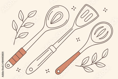 Kitchen Utensils Vector Illustration (Line Art Style)
