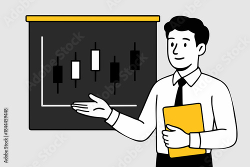 business man drawing diagram on board