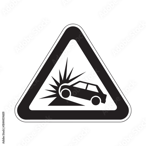 Warning sign depicting a vehicle skidding on a slippery surface ahead