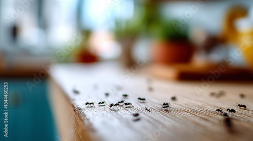 tiny black ants on kitchen counter in house