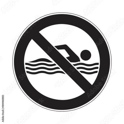 No swimming allowed a clear warning sign depicting a swimmer in water