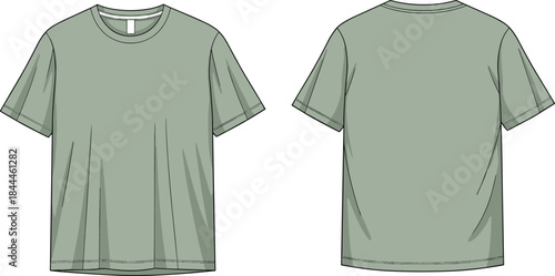 Blank t shirt mockup front back views, casual apparel template illustration, plain cotton clothing design