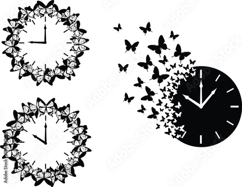 A captivating abstract representation of time passing and transformation with butterflies