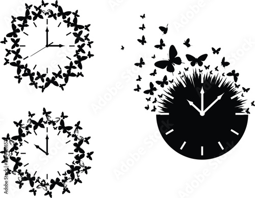 abstract representation of time passing and transformation with butterflies