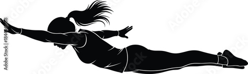 Woman swimmer silhouette diving forward, swimming motion concept, fitness sport illustration, black figure isolated, design