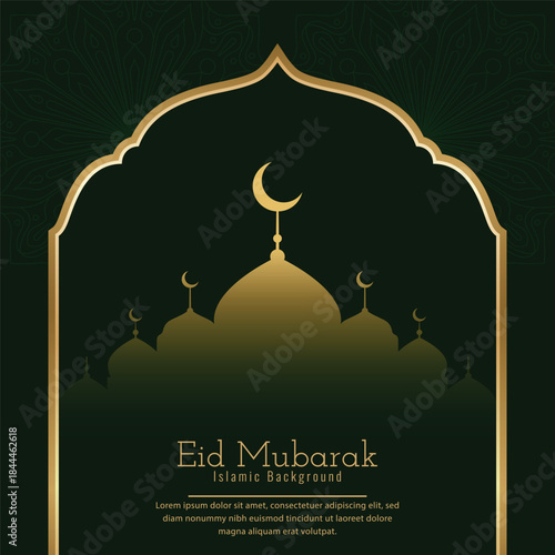  Eid mubarak banner background template with blue mosque