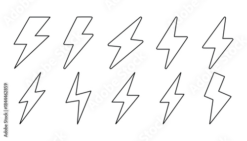  Collection of hand drawn lightning bolt icons with dashed lines-vector illustration