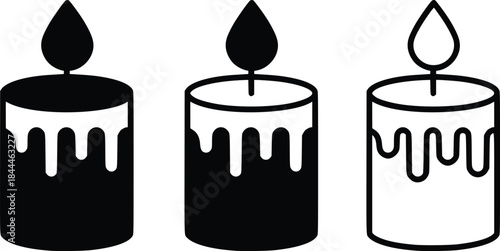 simple line art candles with dripping wax in black and white.vector illlustration