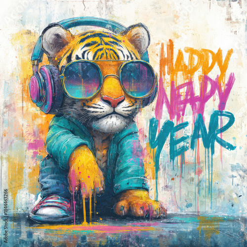 Cool Tiger New Year 2024: Modern Art Style Illustration for Festive Celebrations