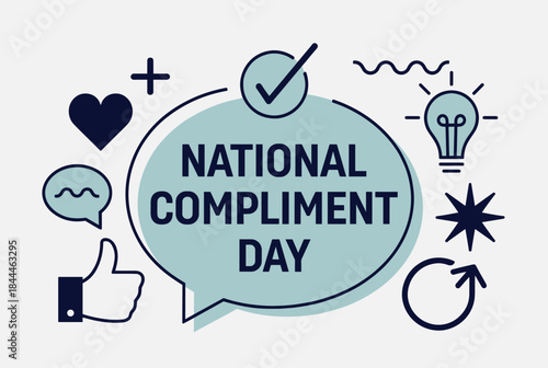 Graphic illustration celebrating National Compliment Day with various positive icons.