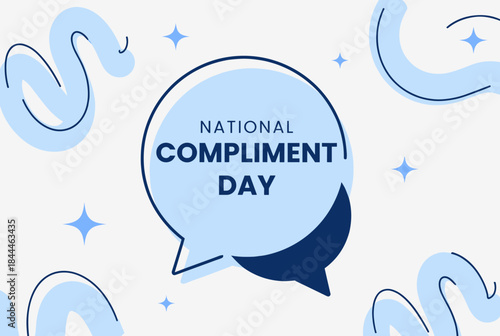 A light blue and white illustration celebrating National Compliment Day with a speech bubble and abstract shapes.