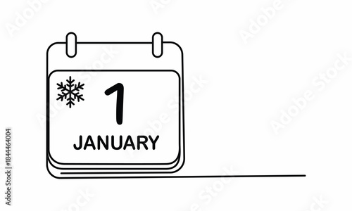 Minimalist line art calendar icon showing January first with a snowflake perfect for winter new year planning and events